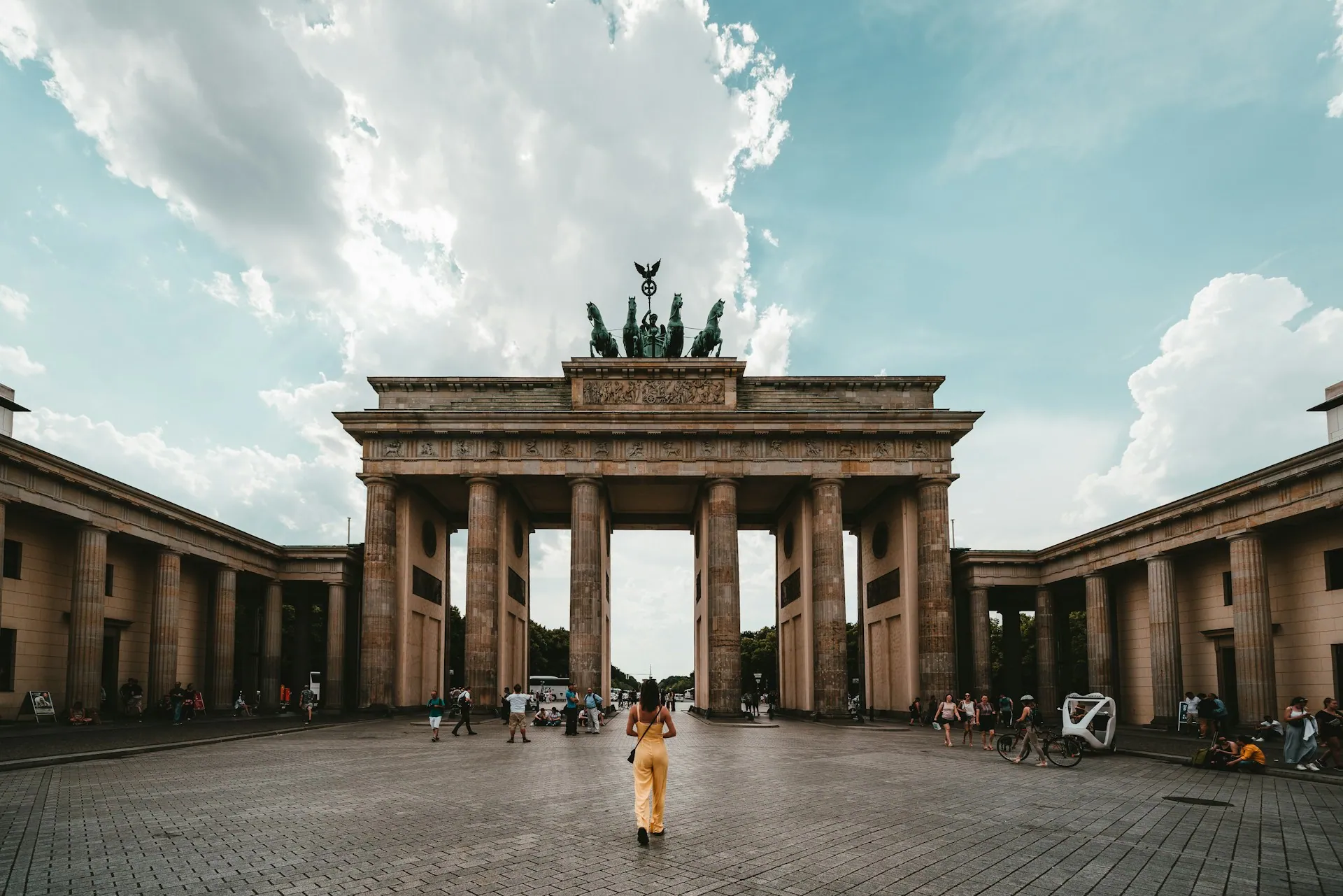 The Brandenburg Gate in Berlin under a clear sky