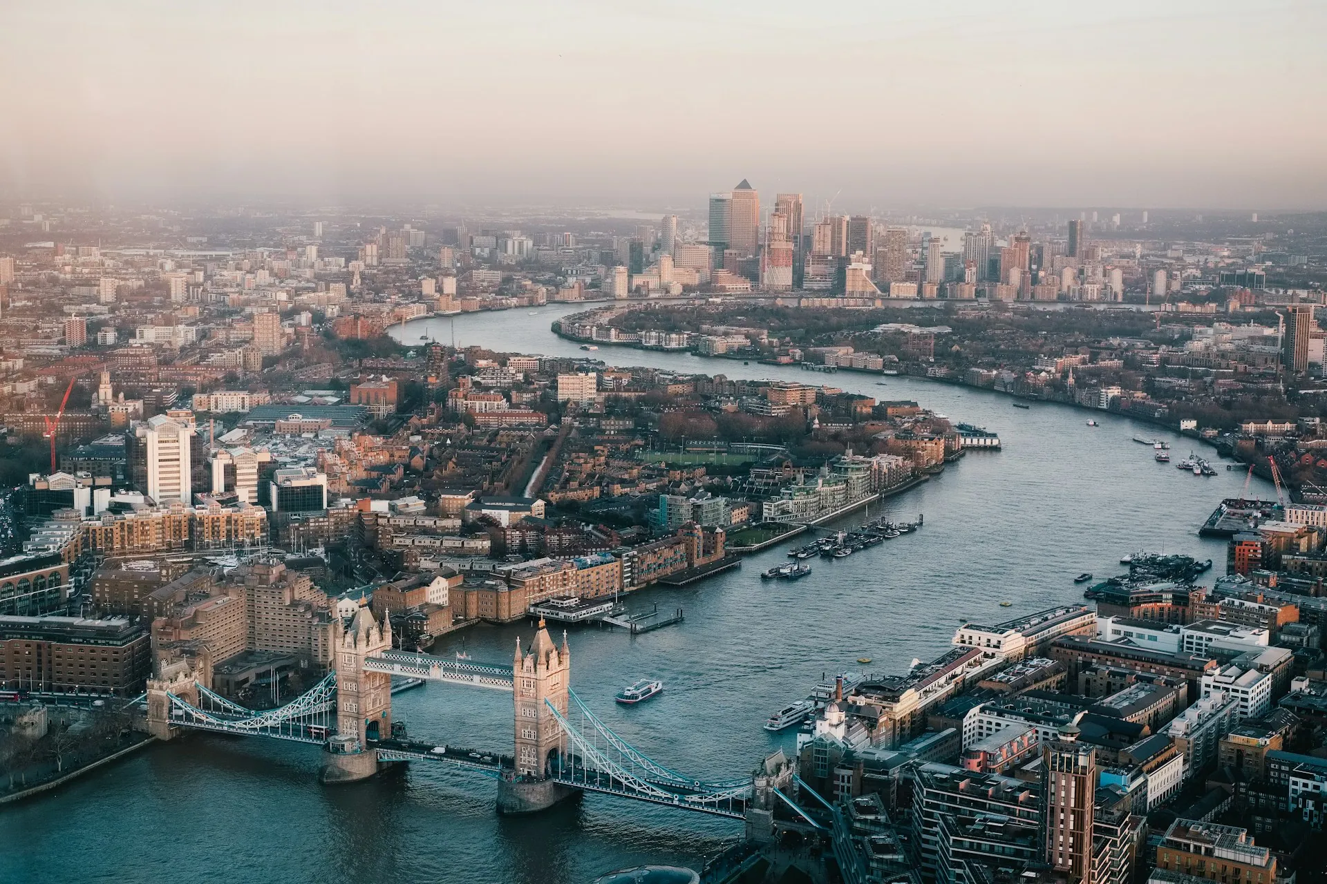 An aerial view of London along the Thames